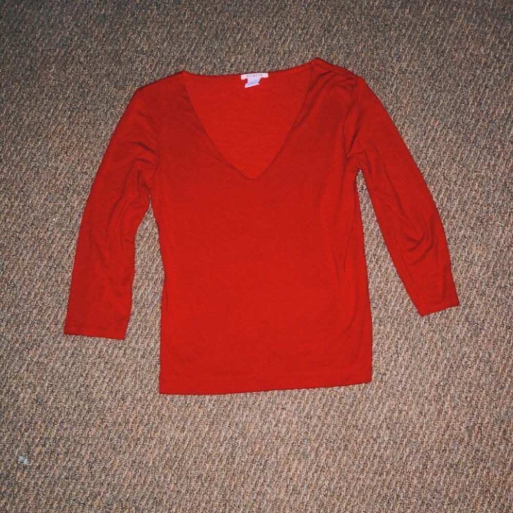 Red V-Neck Long Sleeve Shirt